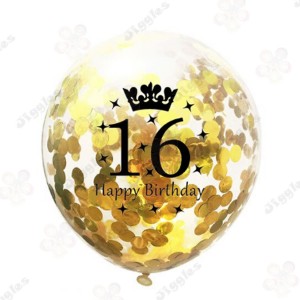 Gold Confetti Balloon 16th Birthday