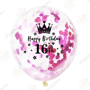 Hot Pink Confetti Balloon 16th Birthday
