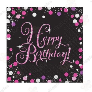 Happy Birthday Pink Sparkling Design Napkins